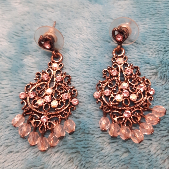 Rose Gold Crystal Chandelier Earrings Y2K - Picture 2 of 3